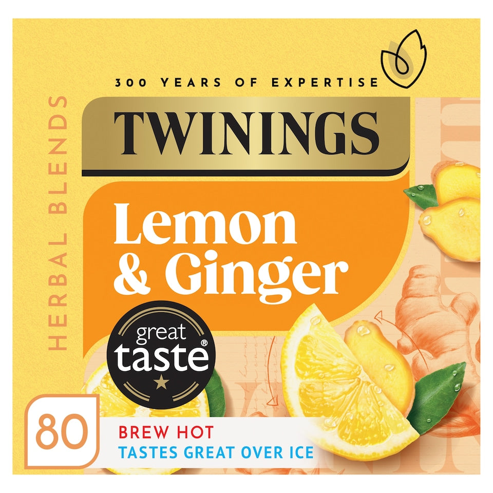 Twinings Lemon & Ginger Tea Bags 80 Pack 120g Refreshing Herbal Tea Blend