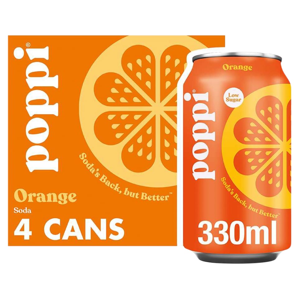 Poppi Orange Soda Cans 4x330ml Bright Citrus Sparkling Refreshment