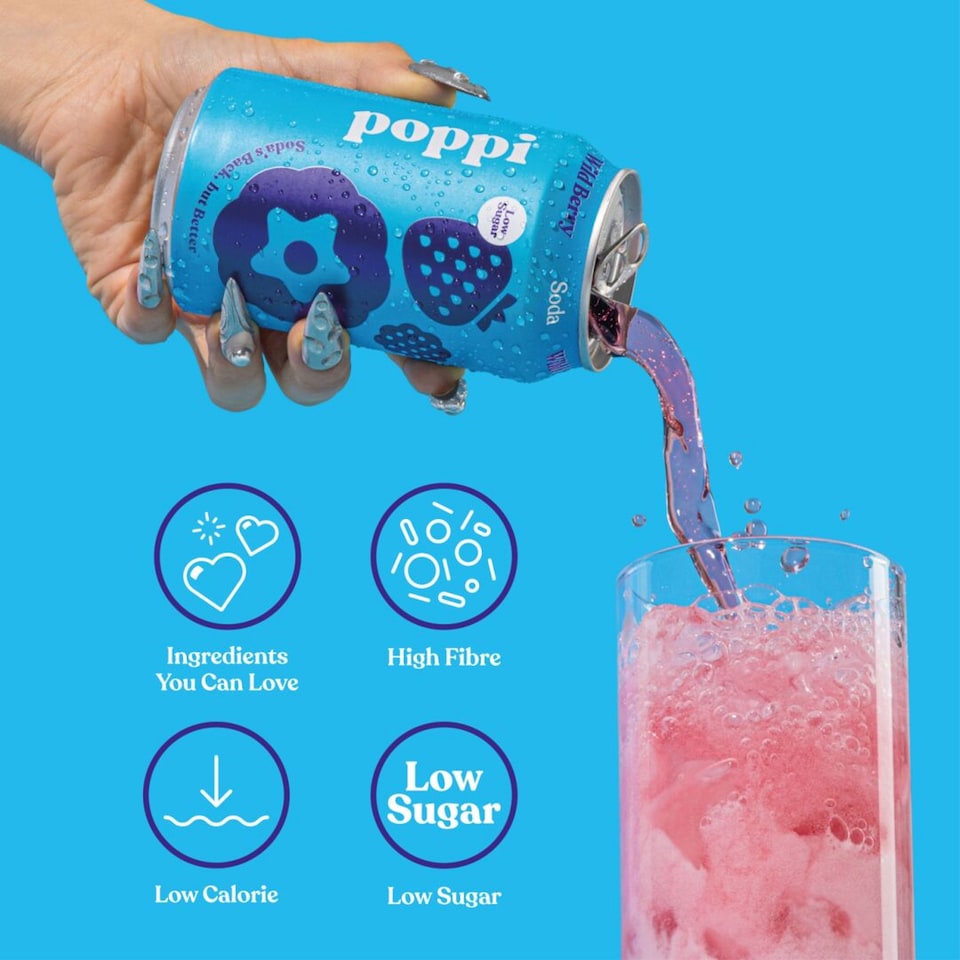Poppi Wild Berry Soda Cans 4x330ml Mixed Berry Sparkling Refreshment