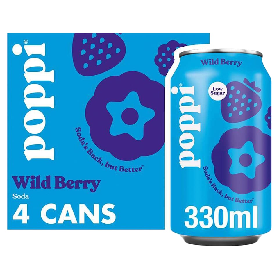 Poppi Wild Berry Soda Cans 4x330ml Mixed Berry Sparkling Refreshment