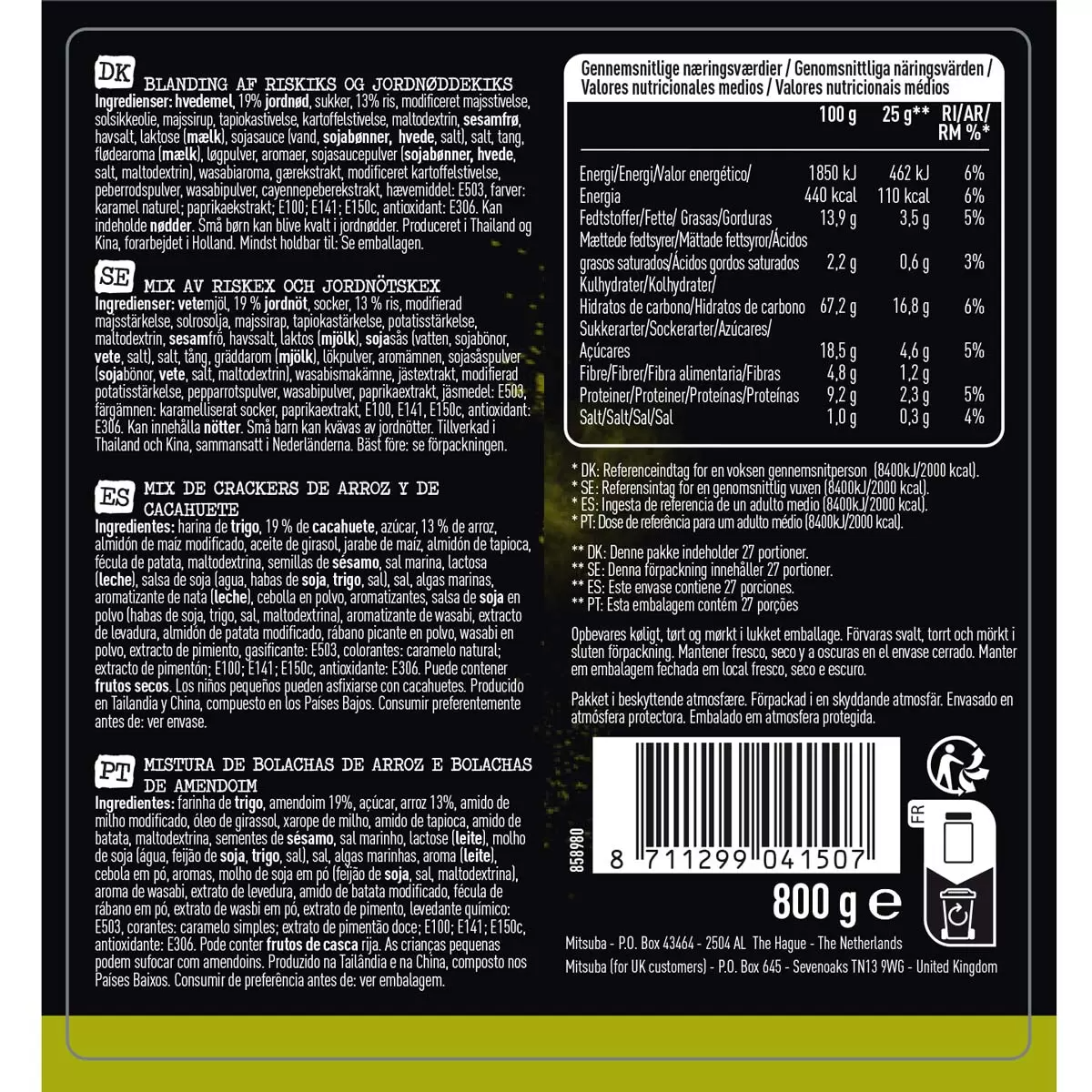 Mitsuba Wasabi Mix 800g – Spicy Crunchy Rice Snacks & Coated Peanuts