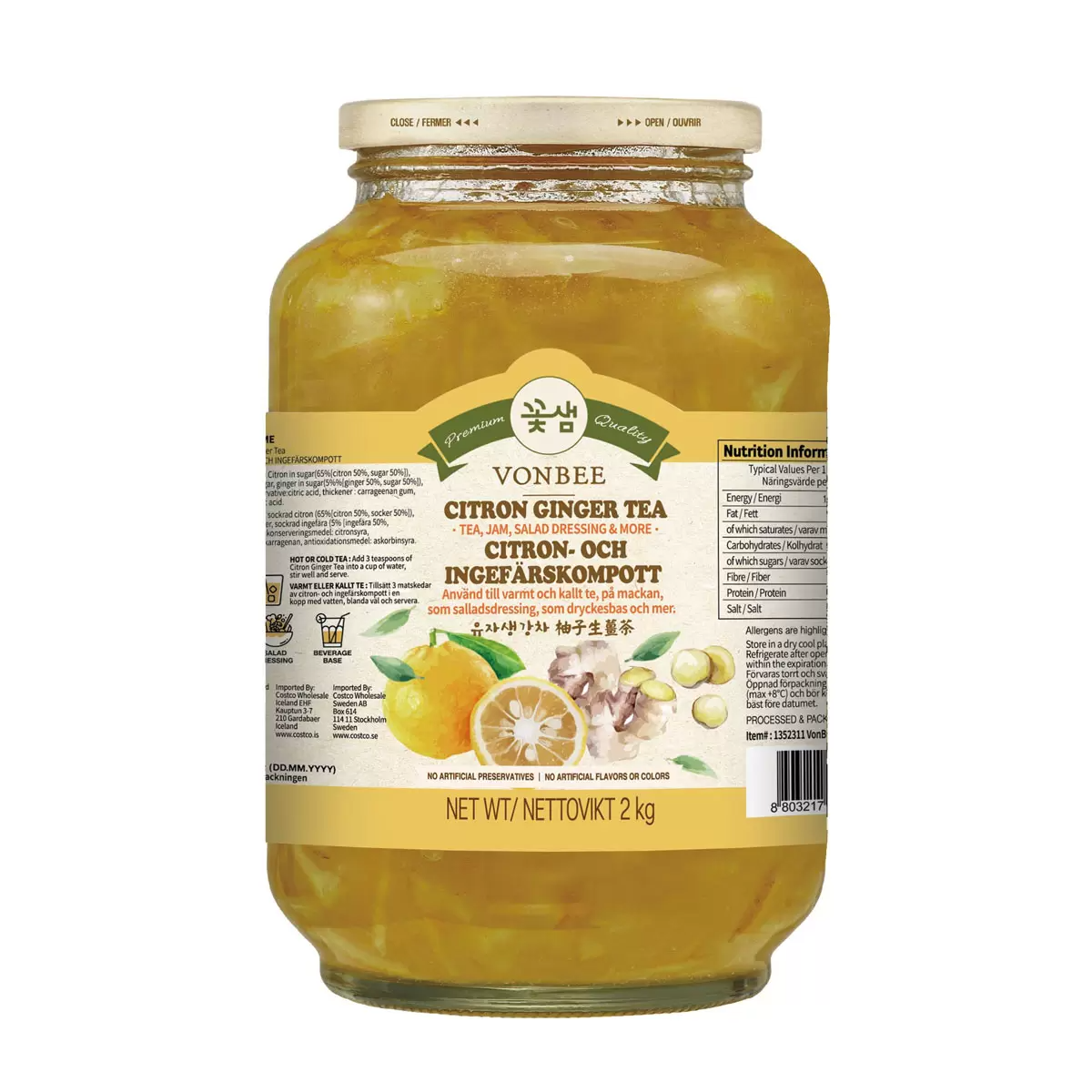 Vonbee Citron Ginger Tea 2kg – Korean Honey Citron & Ginger Preserve