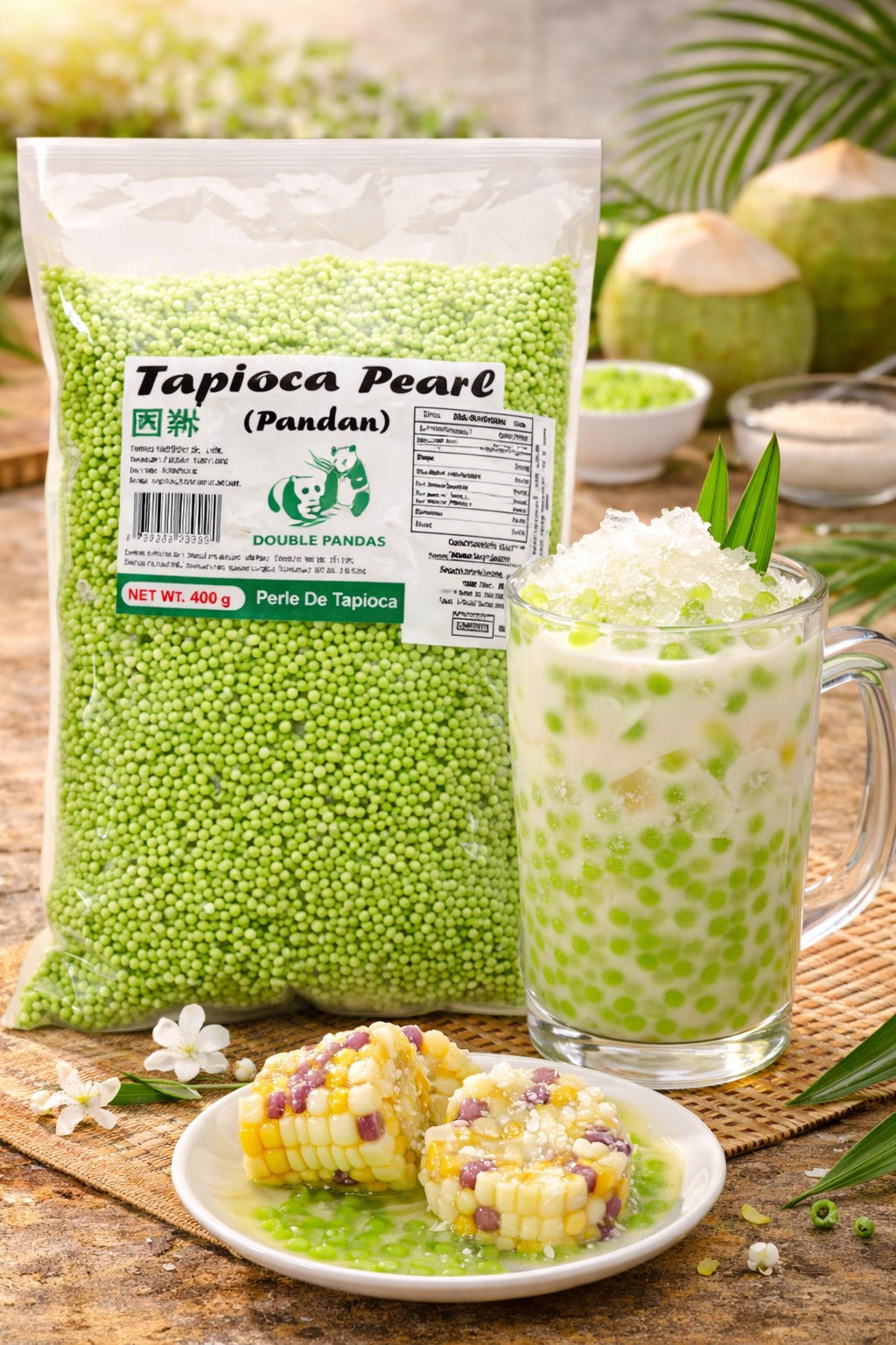 Double Panda Tapioca Pearls Pandan Flavour 400g – Chewy Dessert & Bubble Tea Pearls
