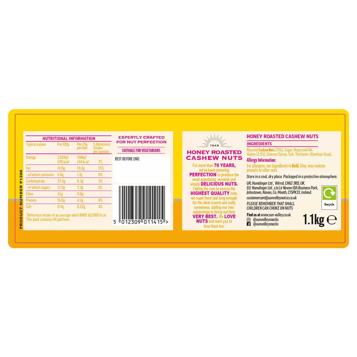 Sun Valley Honey Roasted Cashews - Sweet & Salty 1.1kg Jar