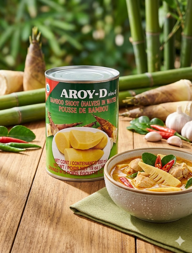 AROY-D Bamboo Shoot Halves in Water Ready to Use for Stir Fry Asian Cooking