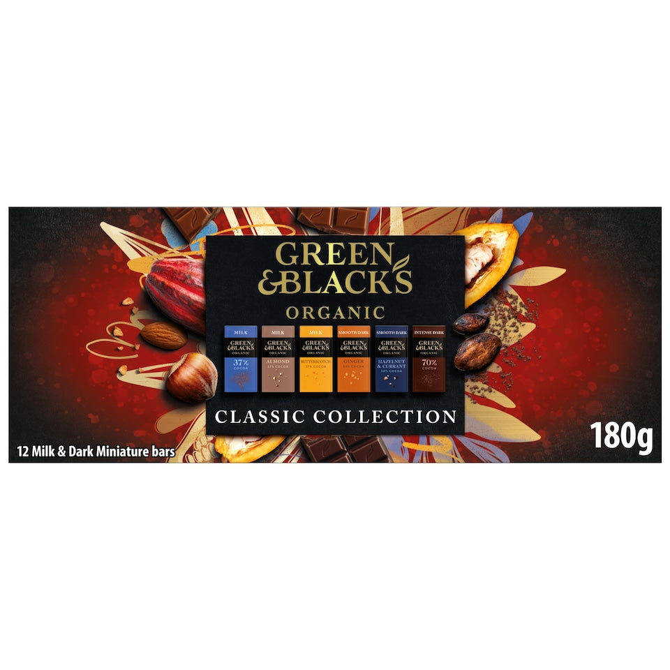 GREEN & BLACK'S Organic Milk & Dark Miniature Bars 12 x 15g Chocolate Pack