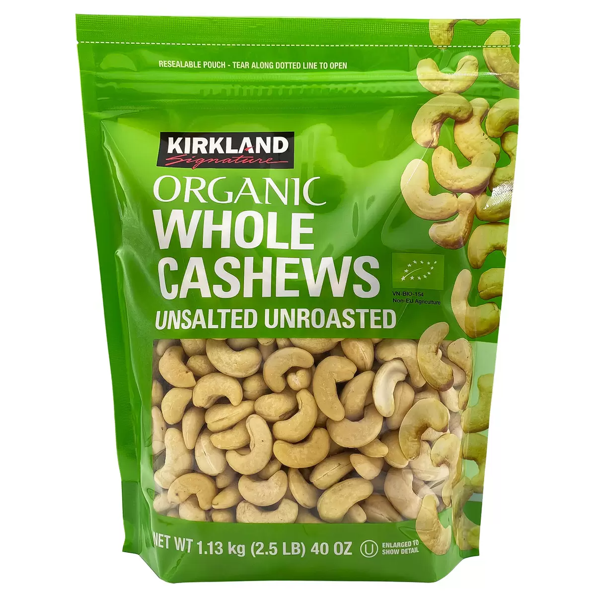 Kirkland Signature Organic Whole Cashews 1.13kg – Unsalted & Unroasted