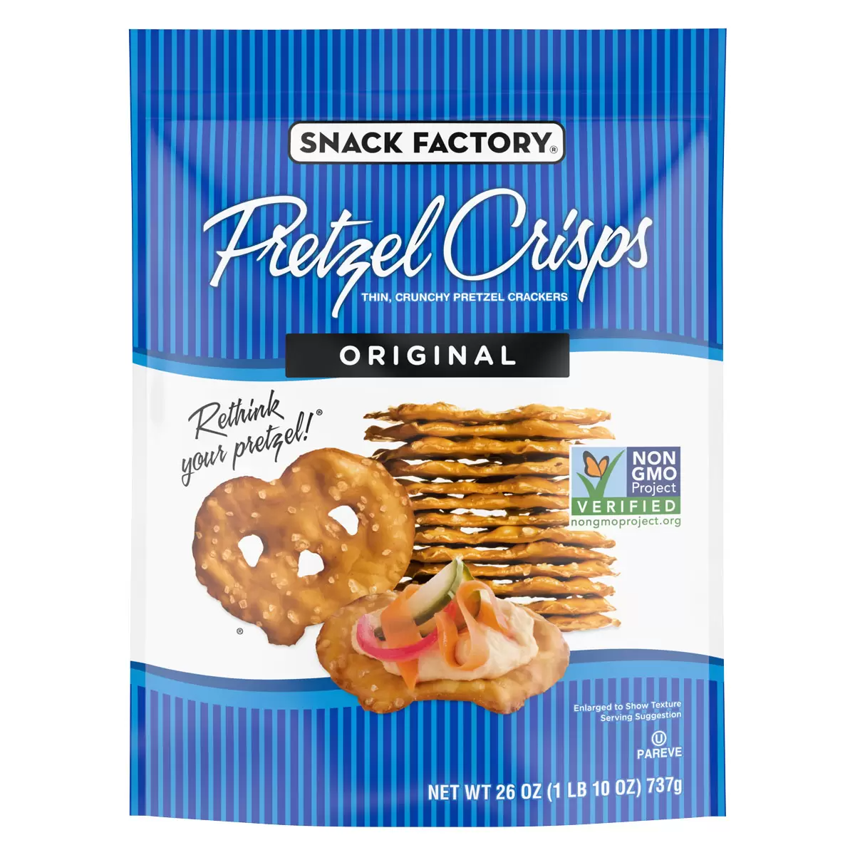 Snack Factory Pretzel Crisps Original 737g – Thin & Crunchy Baked Pretzel Snacks