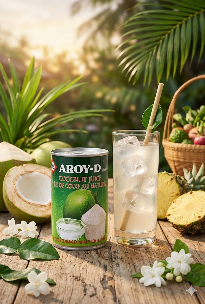 AROY-D Canned Coconut Juice – Refreshing Natural Coconut Drink Beverage