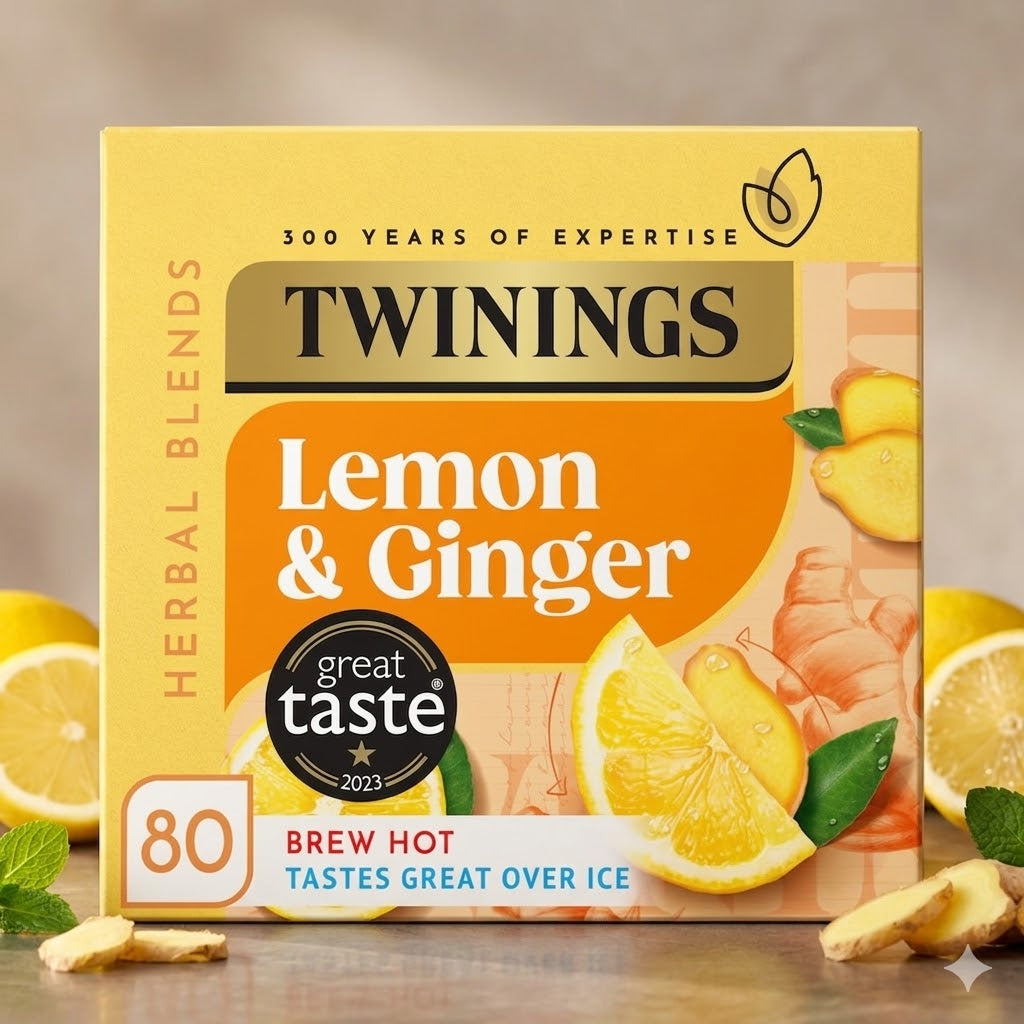 Twinings Lemon & Ginger Tea Bags 80 Pack 120g Refreshing Herbal Tea Blend