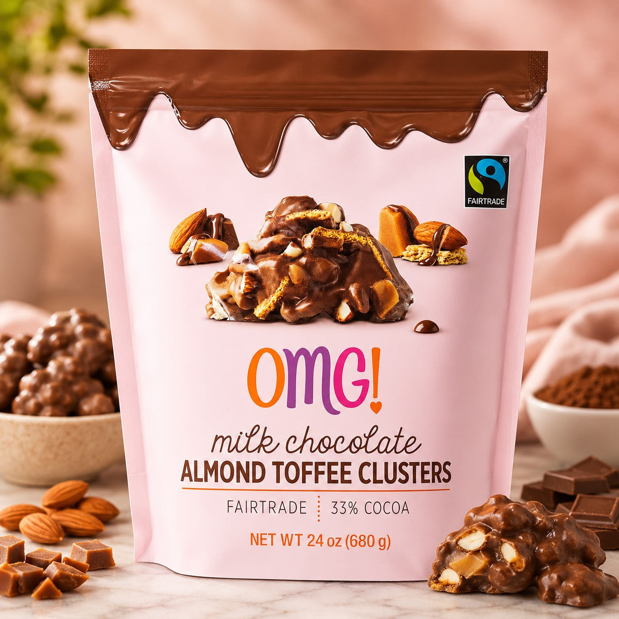 OMG! Milk Chocolate Almond Toffee Clusters 680g Crunchy Chocolate Snack Treat