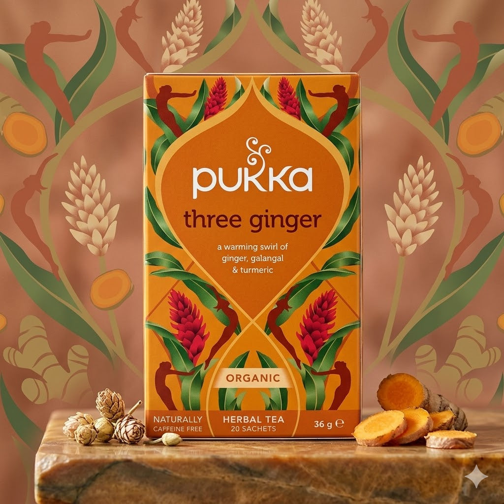 Pukka Organic Three Ginger Tea 20 Herbal Tea Bags 36g Warming Herbal Blend