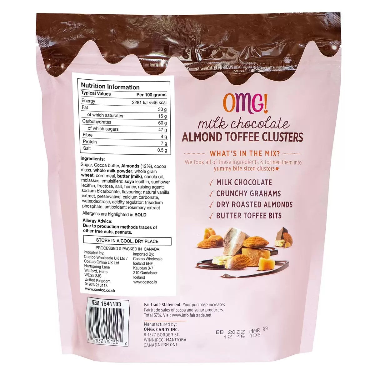OMG! Milk Chocolate Almond Toffee Clusters 680g Crunchy Chocolate Snack Treat