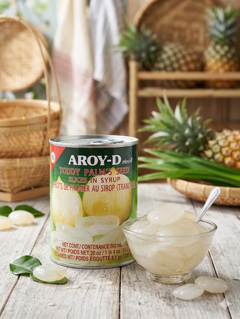 AROY-D Canned Toddy Palm Seed Slices – Tropical Dessert Ingredient in Syrup