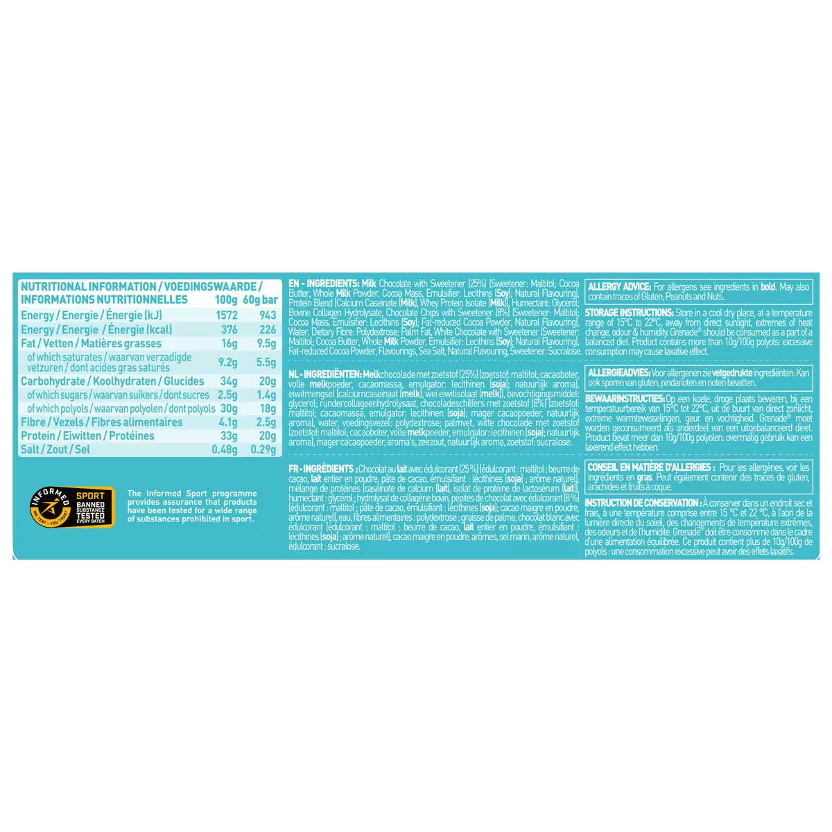 Grenade Salted Caramel Bars, 12 x 60g
