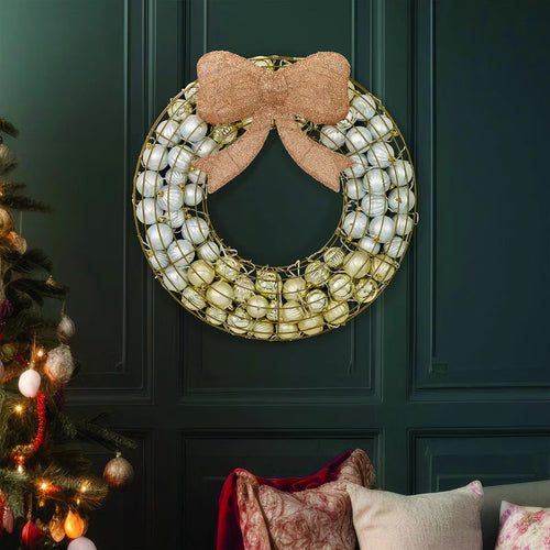 24 Inch Ornament Wreath With LED Lights GOLD
