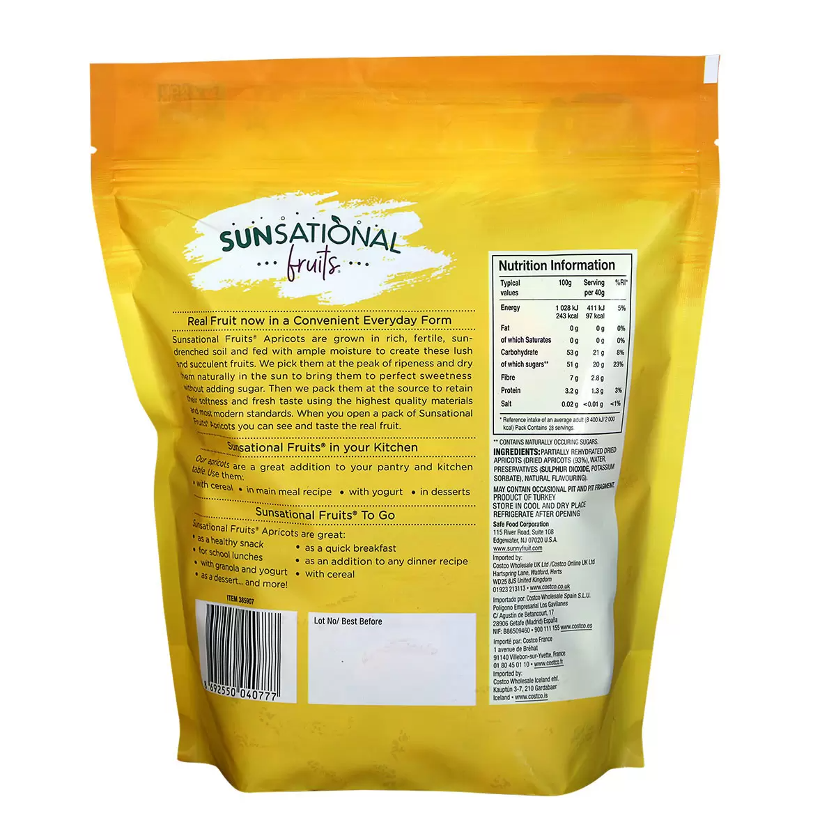 Sunsational Fruits Dried Apricots 1.13kg – Sweet Natural Dried Fruit