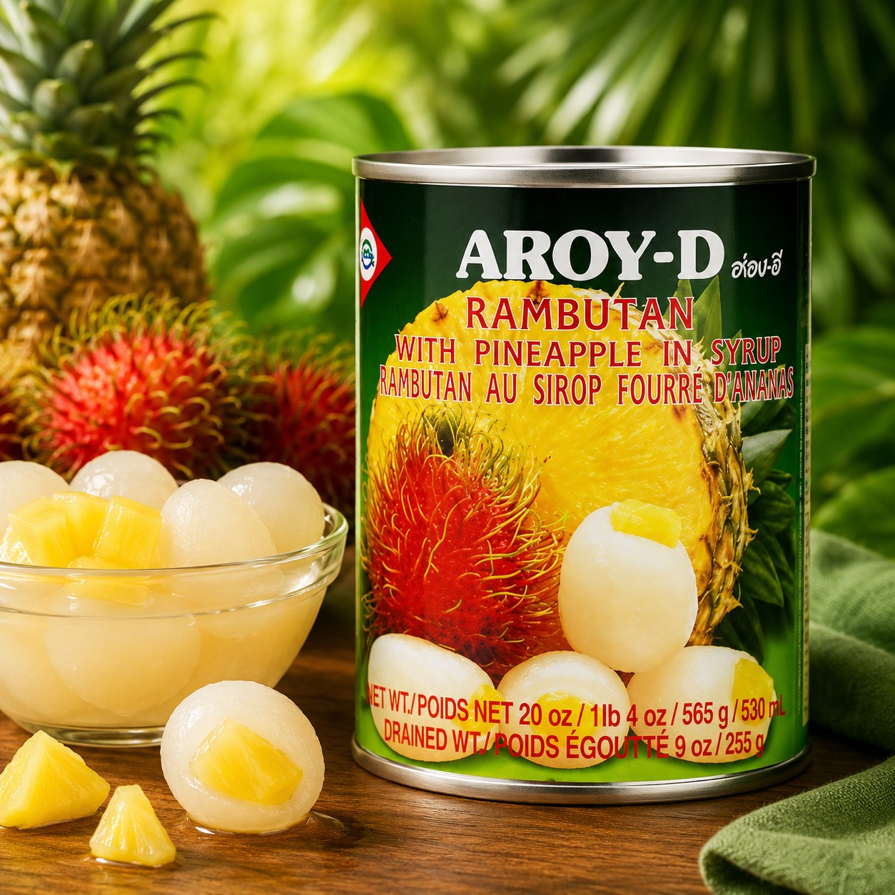 AROY-D Rambutan with Pineapple Syrup – Tropical Fruit Dessert in Sweet Syrup