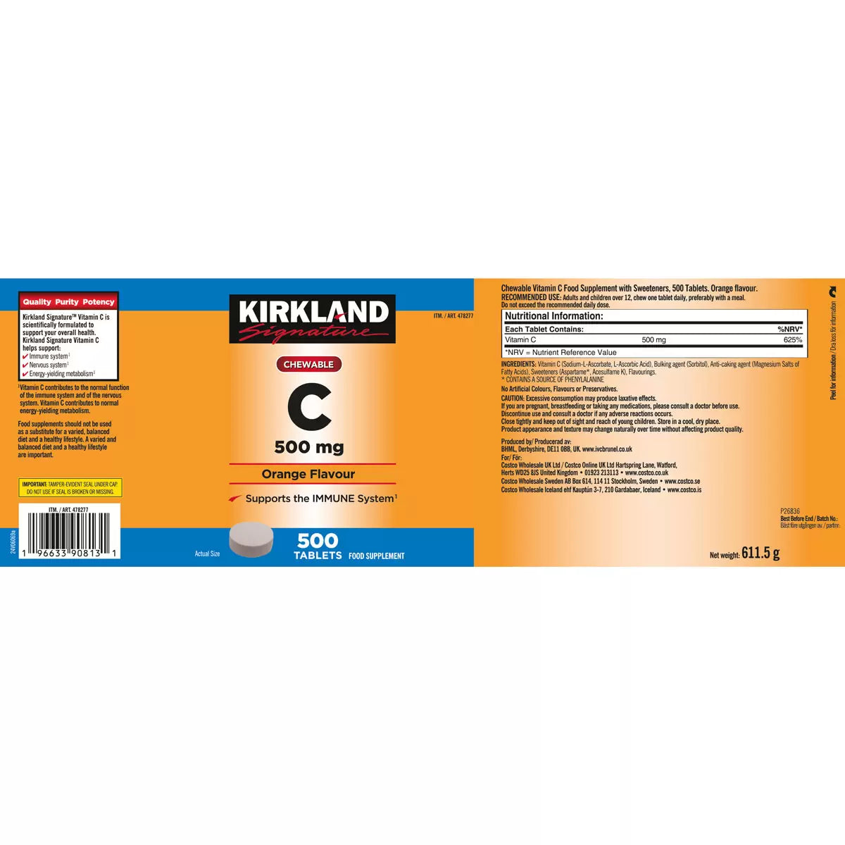 Kirkland Signature Vitamin C, 500mg 500 Tablets