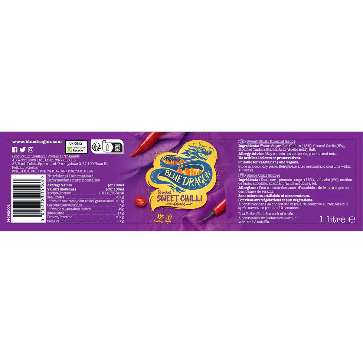 Blue Dragon Sweet Chilli Dipping Sauce, 2 x 1L