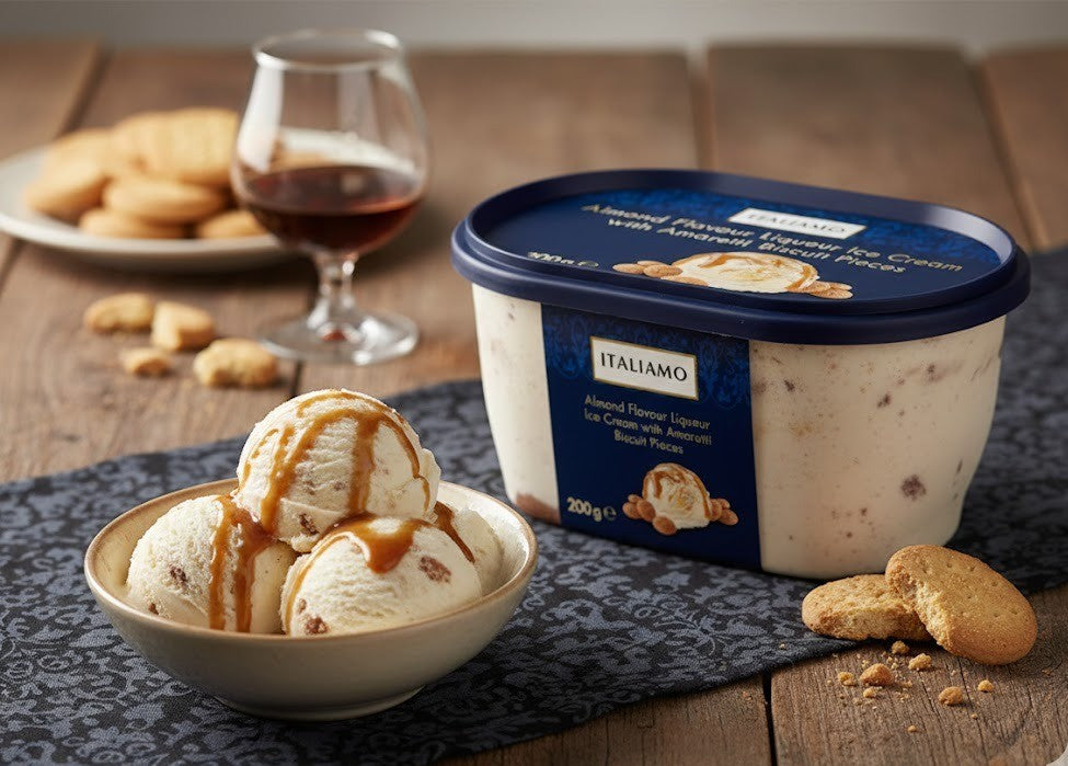 Italiamo Almond Flavour Liqueur Ice Cream With Amaretti Biscuit Pieces 200g Summer Treat