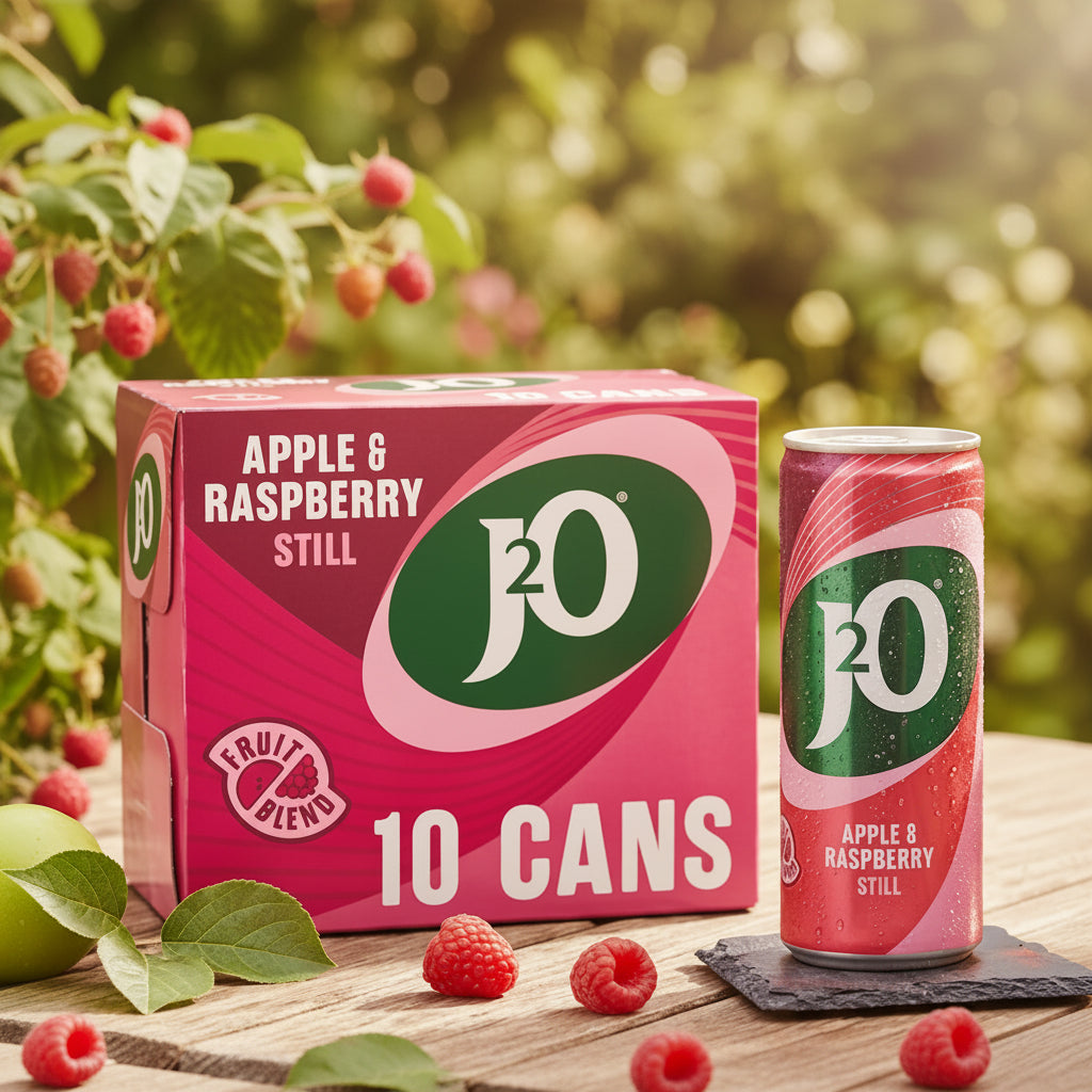 J2O Apple & Raspberry Drink 10x250ml Cans Fruity Refreshment Pack