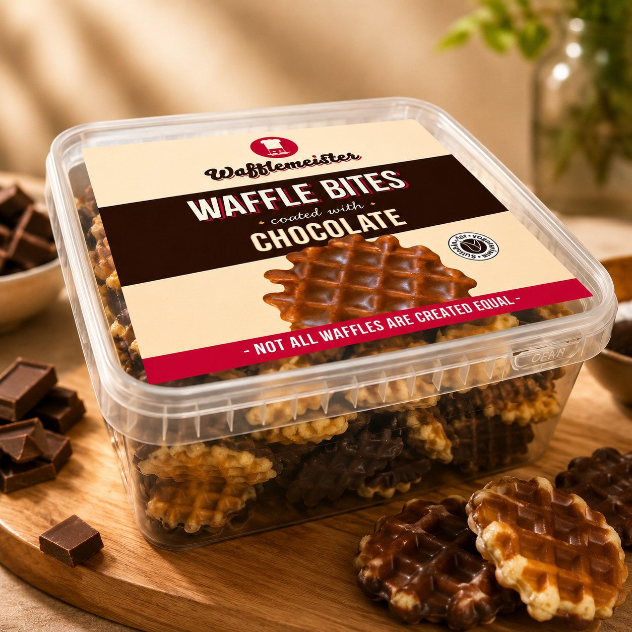 Wafflemeister Belgian Chocolate Mini Waffle Bites 700g Chocolate Filled Waffles
