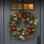 30 inch (76cm) Pre-Lit Decorated Wreath with 50 LED Lights in Red