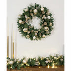 30 inch (76cm) Pre-Lit Decorated Wreath with 50 LED Lights in Metallic