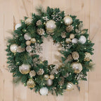 30 inch (76cm) Pre-Lit Decorated Wreath with 50 LED Lights in Metallic