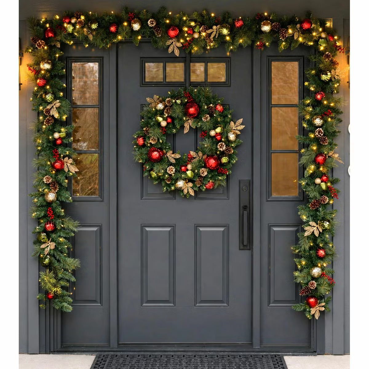 30 inch (76cm) Pre-Lit Decorated Wreath with 50 LED Lights in Red