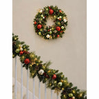 30 inch (76cm) Pre-Lit Decorated Wreath with 50 LED Lights in Red