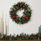 30 inch (76cm) Pre-Lit Decorated Wreath with 50 LED Lights in Red
