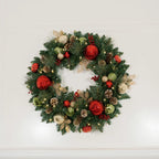 30 inch (76cm) Pre-Lit Decorated Wreath with 50 LED Lights in Red