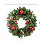 30 inch (76cm) Pre-Lit Decorated Wreath with 50 LED Lights in Red