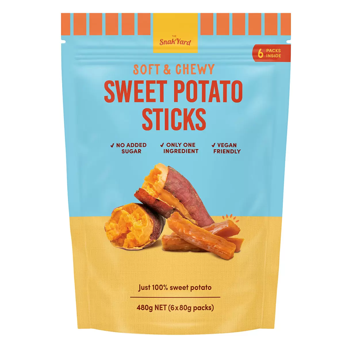 The Snack Yard Soft & Chewy Sweet Potato Sticks 6 x 80g – 100% Sweet Potato Snack