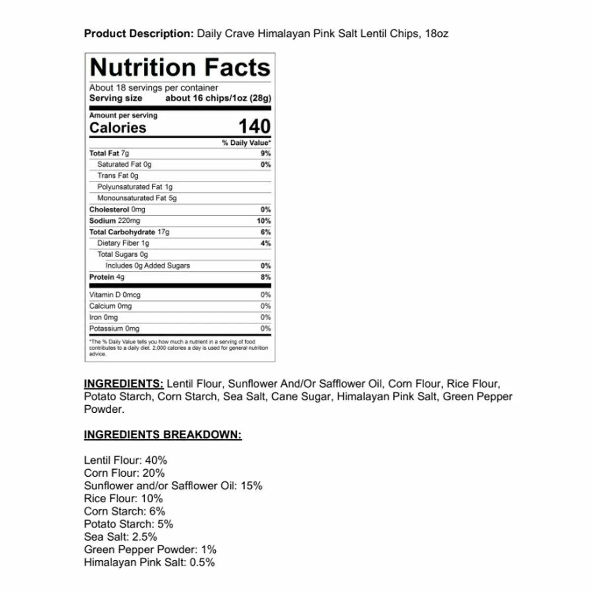 The Daily Crave Himalayan Pink Salt Lentil Chips 510 g – Crunchy Baked Lentil Snack