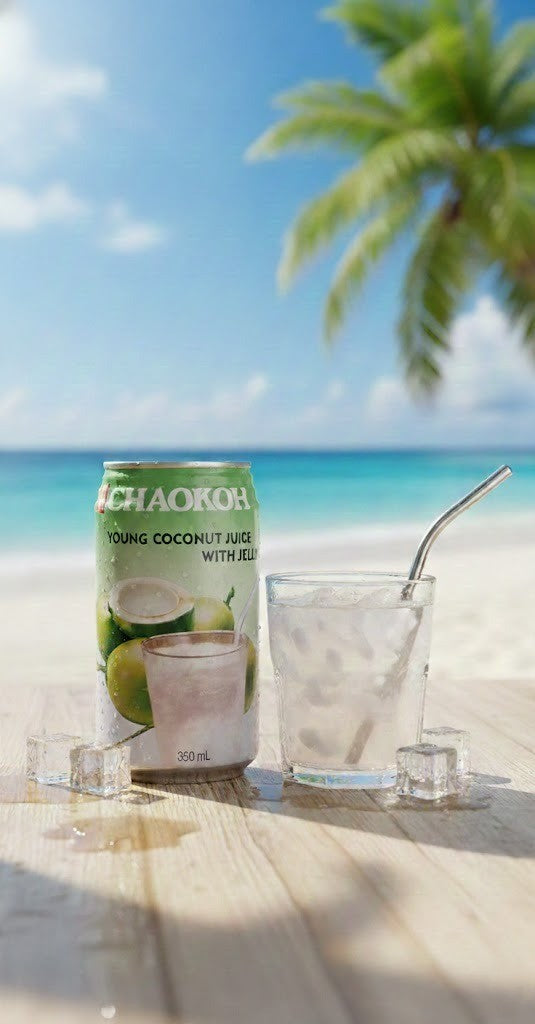 Chaokoh Young Coconut Juice with Pulp – Tropical Coconut Drink with Real Coconut Pieces
