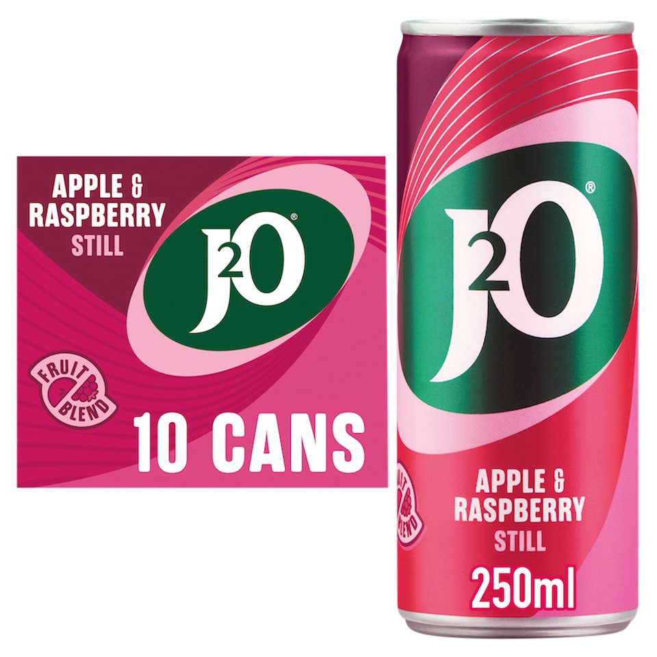 J2O Apple & Raspberry Drink 10x250ml Cans Fruity Refreshment Pack