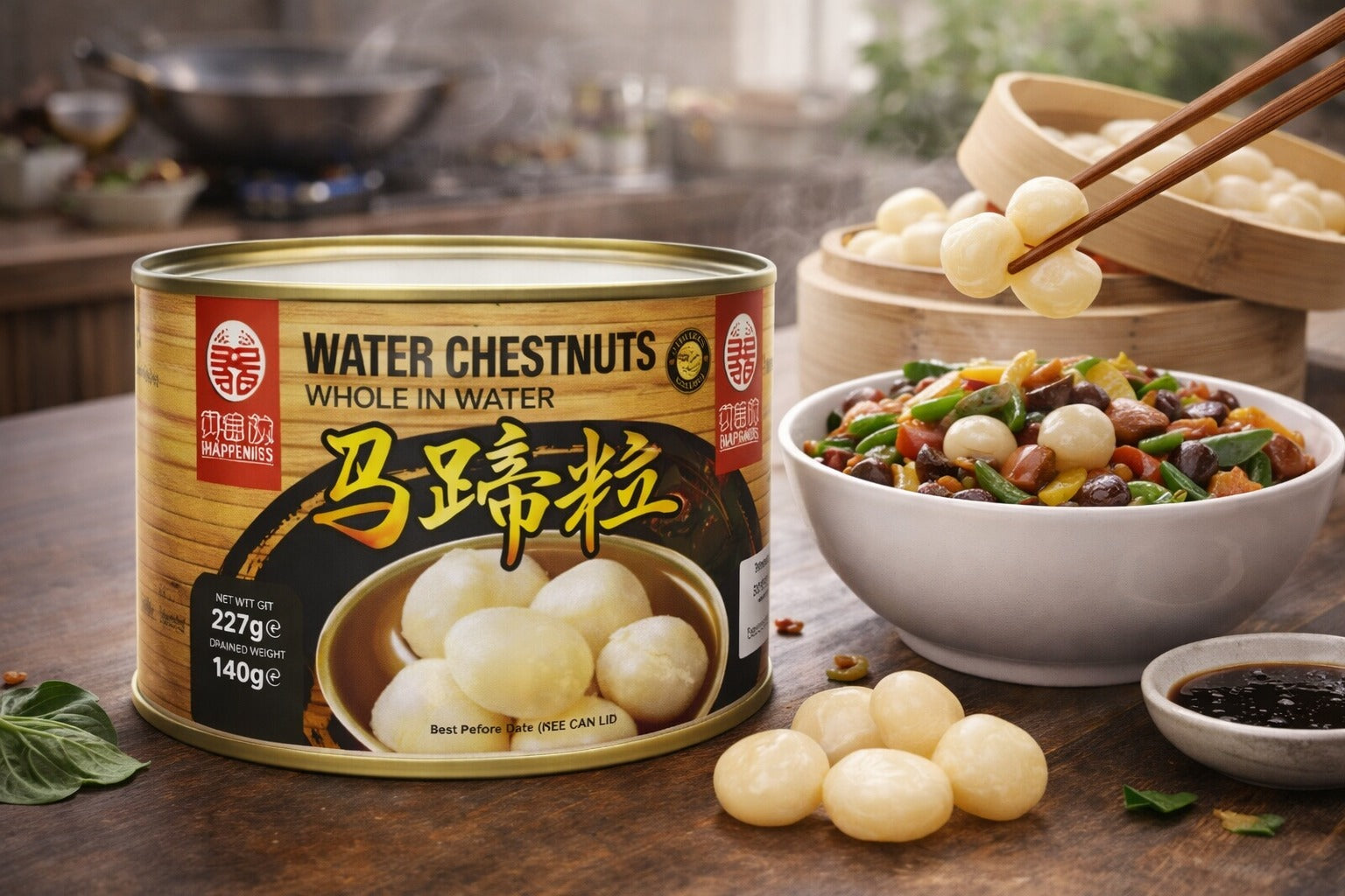 Double Happiness Whole Water Chestnuts – Crispy & Ready-to-Use Water Chestnut Tubers