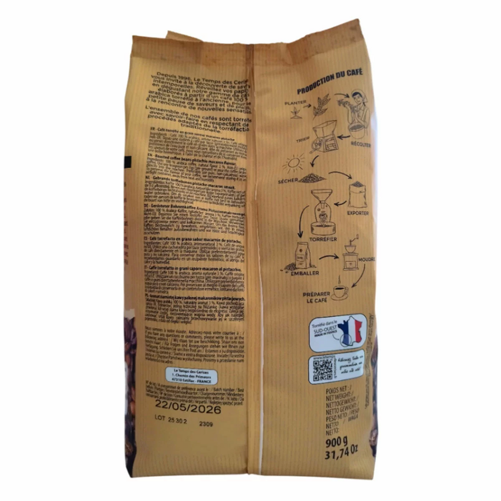 Le Temps Des Cerises Macaron Pistache Flavoured Coffee Beans 900g – 100% Arabica