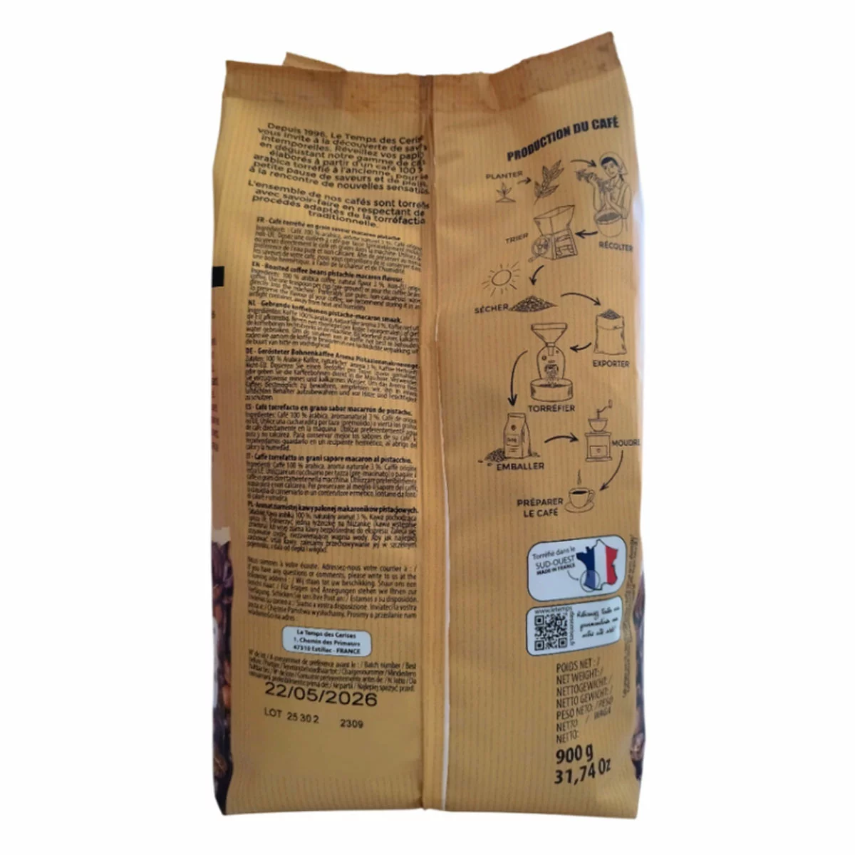 Le Temps Des Cerises Macaron Pistache Flavoured Coffee Beans 900g – 100% Arabica