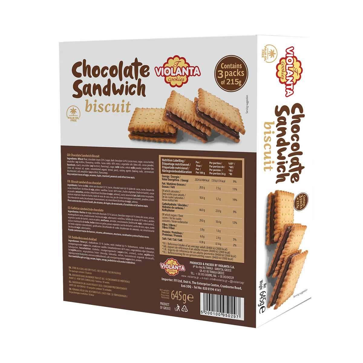 Violanta Chocolate Sandwich Biscuits 645 g – Cream-Filled Cocoa Biscuits