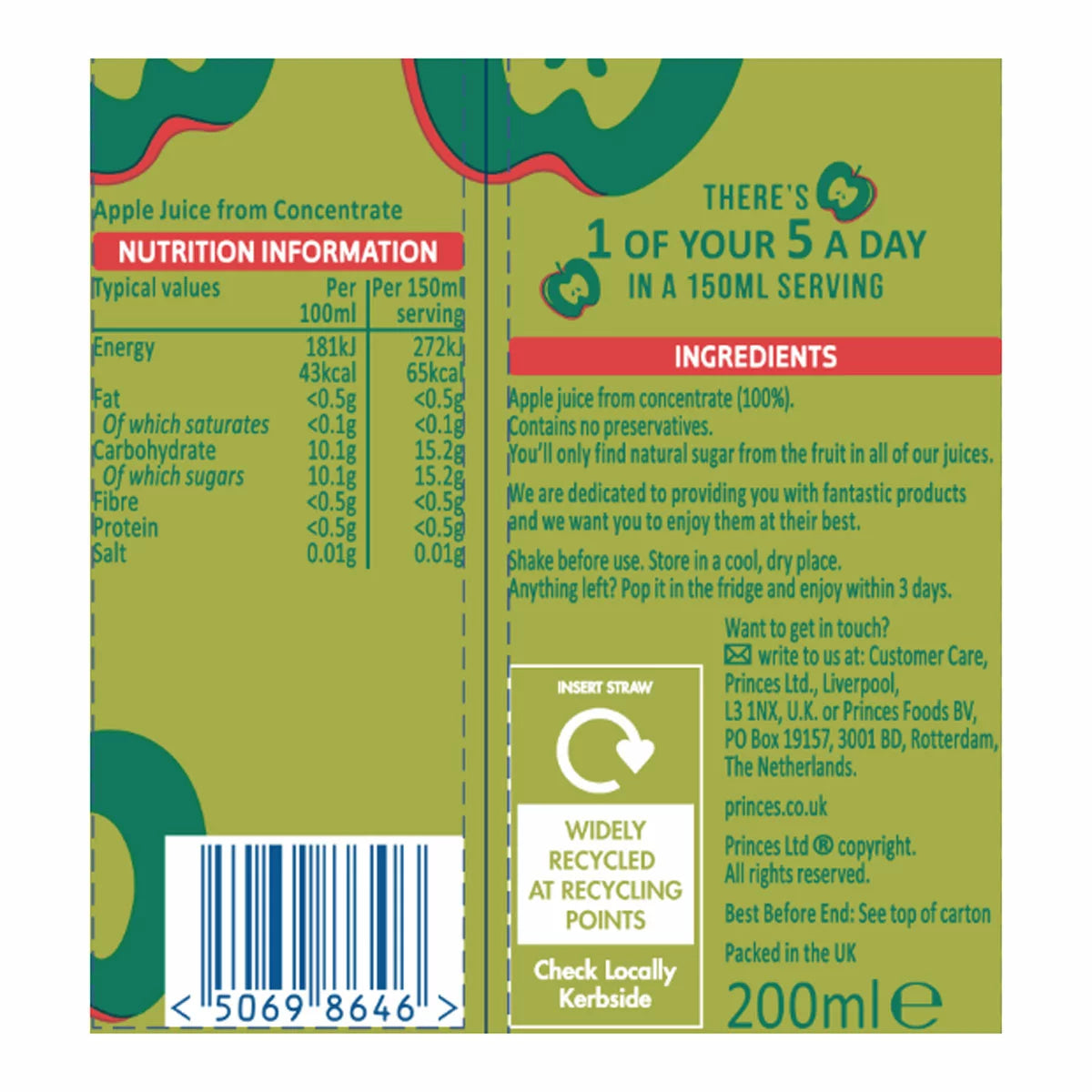 Princes Apple Juice, 24 x 200ml