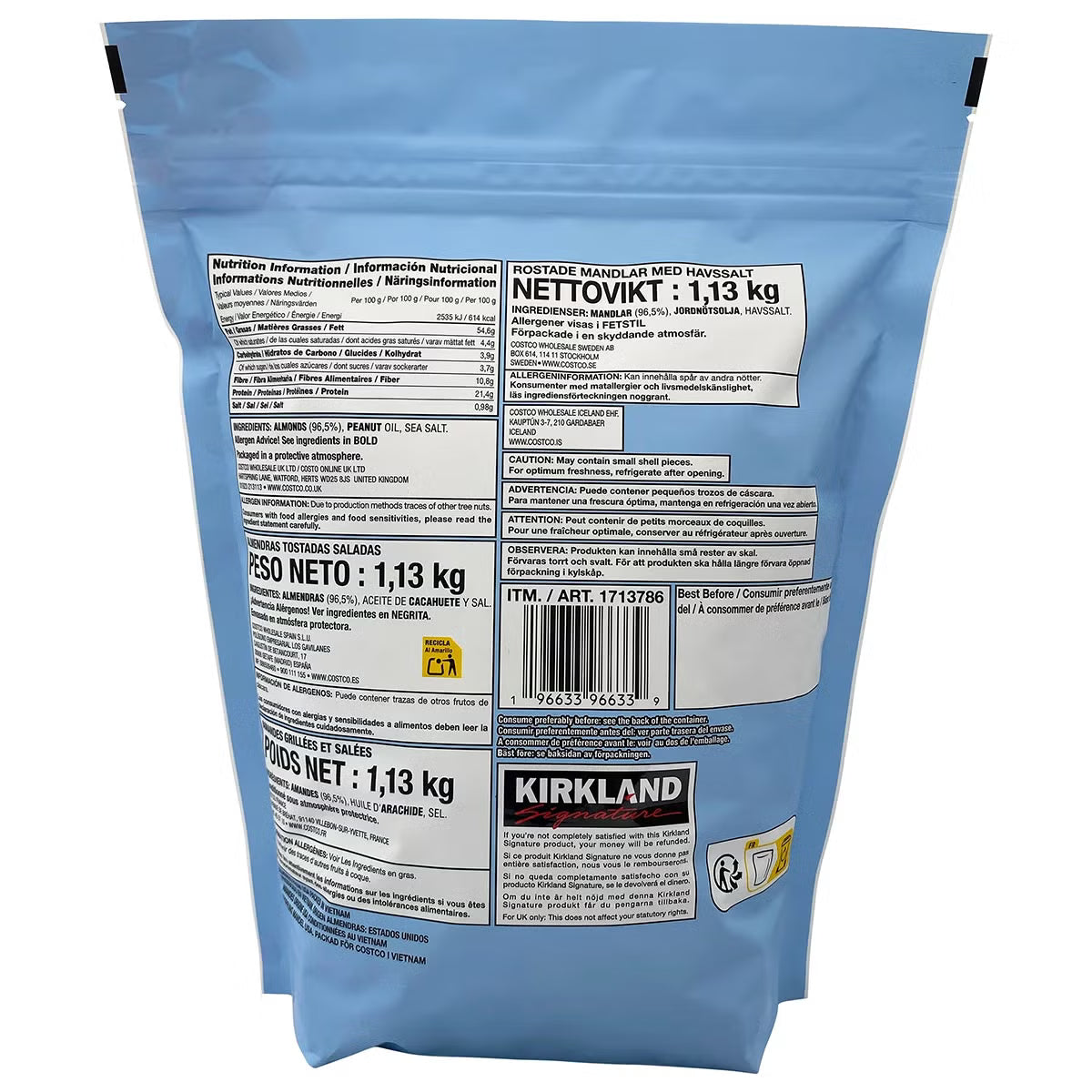 Kirkland Signature Oil Roasted Almonds, 1.13kg