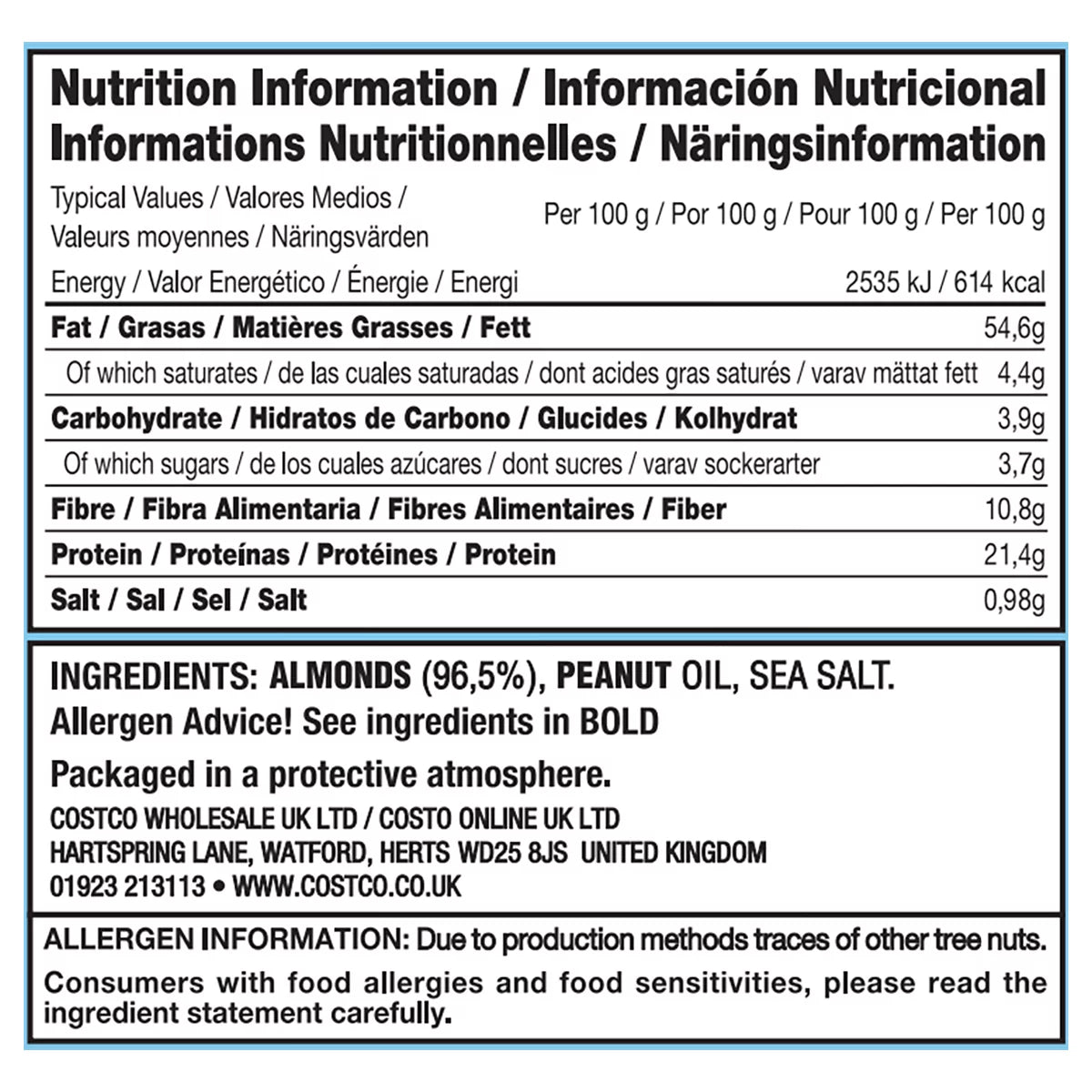 Kirkland Signature Oil Roasted Almonds, 1.13kg
