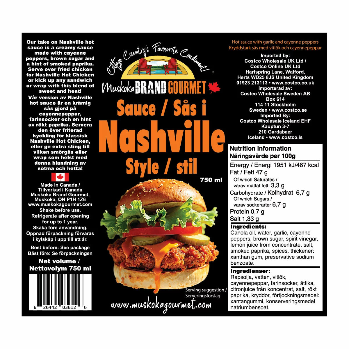Muskoka Brand Gourmet Nashville Style Sauce, 750ml