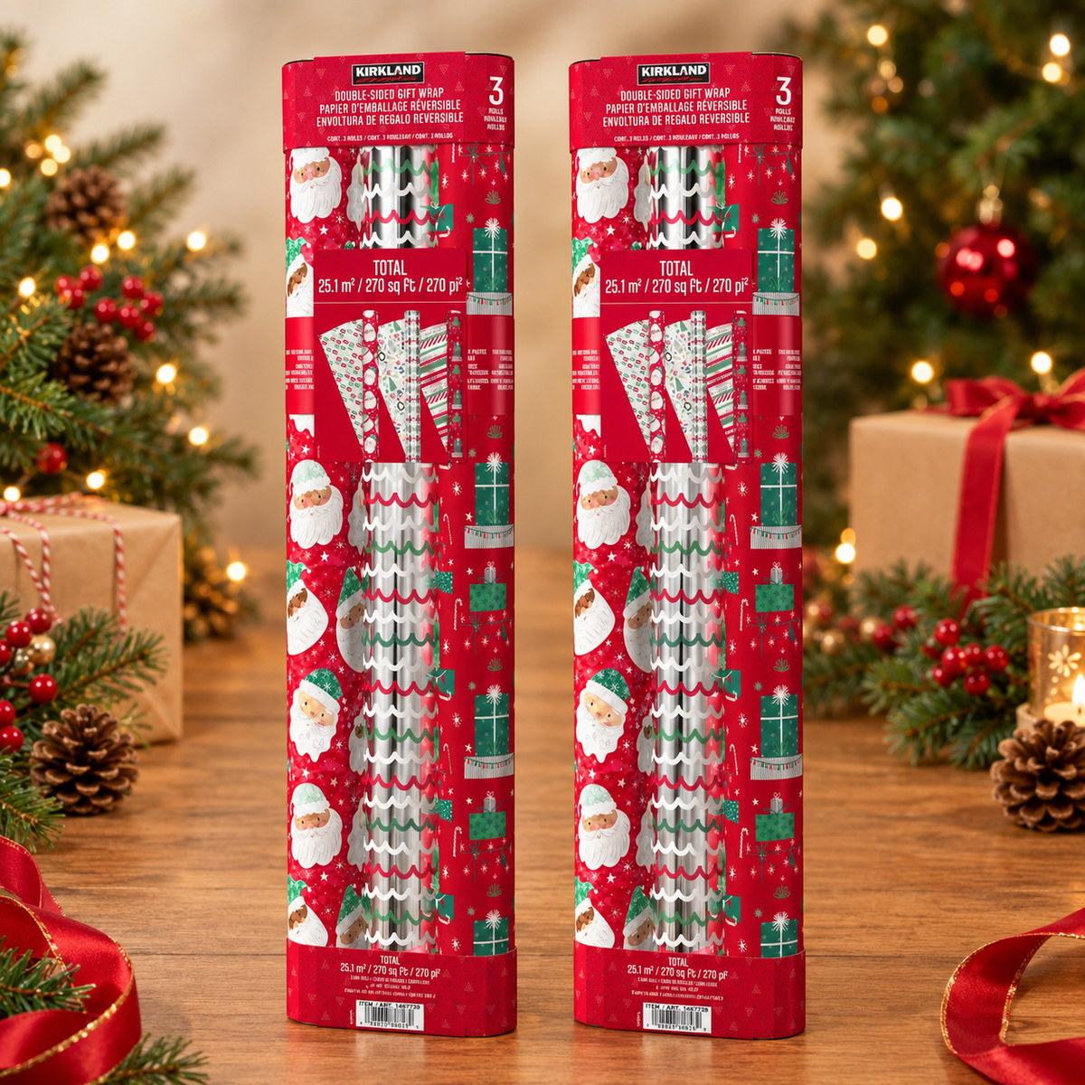 540 Sq ft Christmas Trio Wrap Pack - Red-White