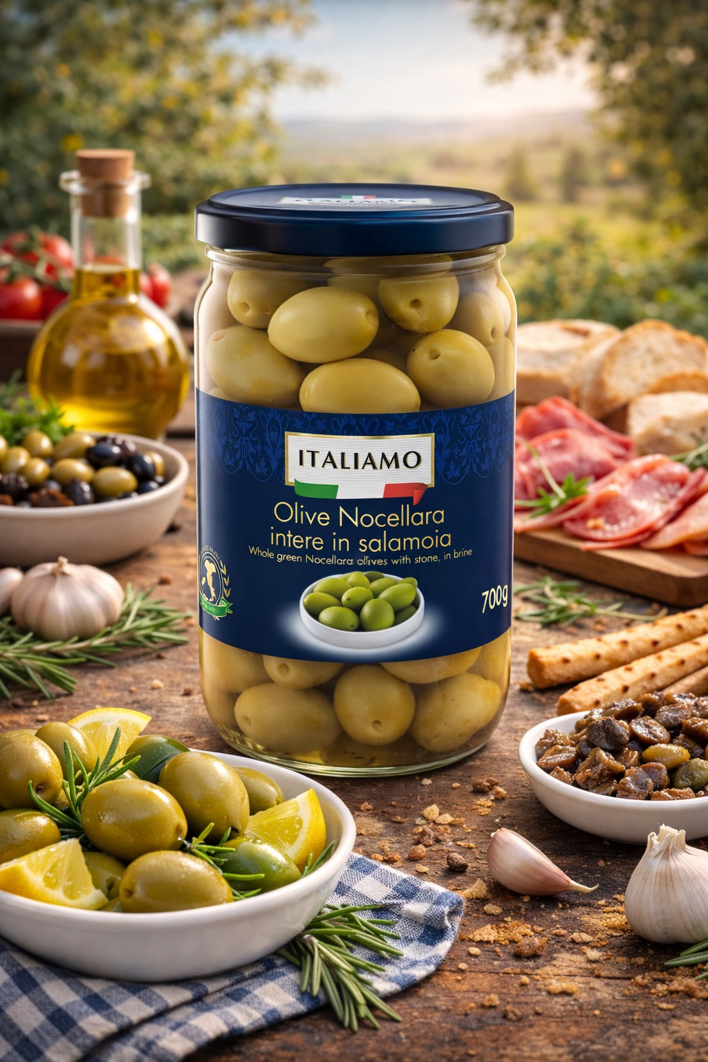 Whole Green Nocellara Olives With Stone In Brine 720ml Summer Mediterranean Delight