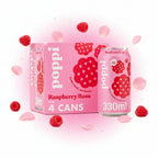 Poppi Raspberry & Rose Soda Cans 4x330ml Floral Fruity Sparkling Drink